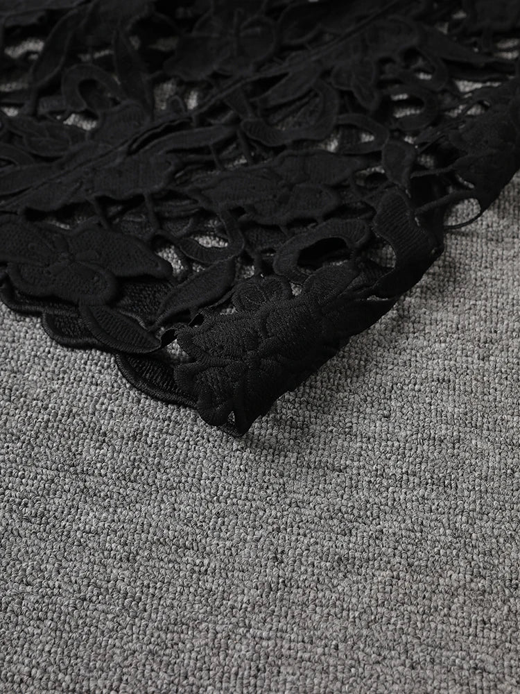 Women Black Lace Hollow Out Perspective Big Size Dress New Round Neck Sleeveless Fashion Tide Spring Summer 2025 1DJ0243