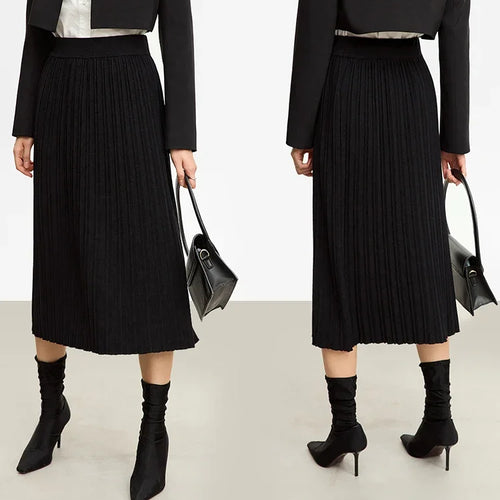 Load image into Gallery viewer, Minimalist Skirts for Women 2025 Winter New Christmas Warm Commuter Basics Pleated Knit Loose A-Line Solid Skirt 12323177
