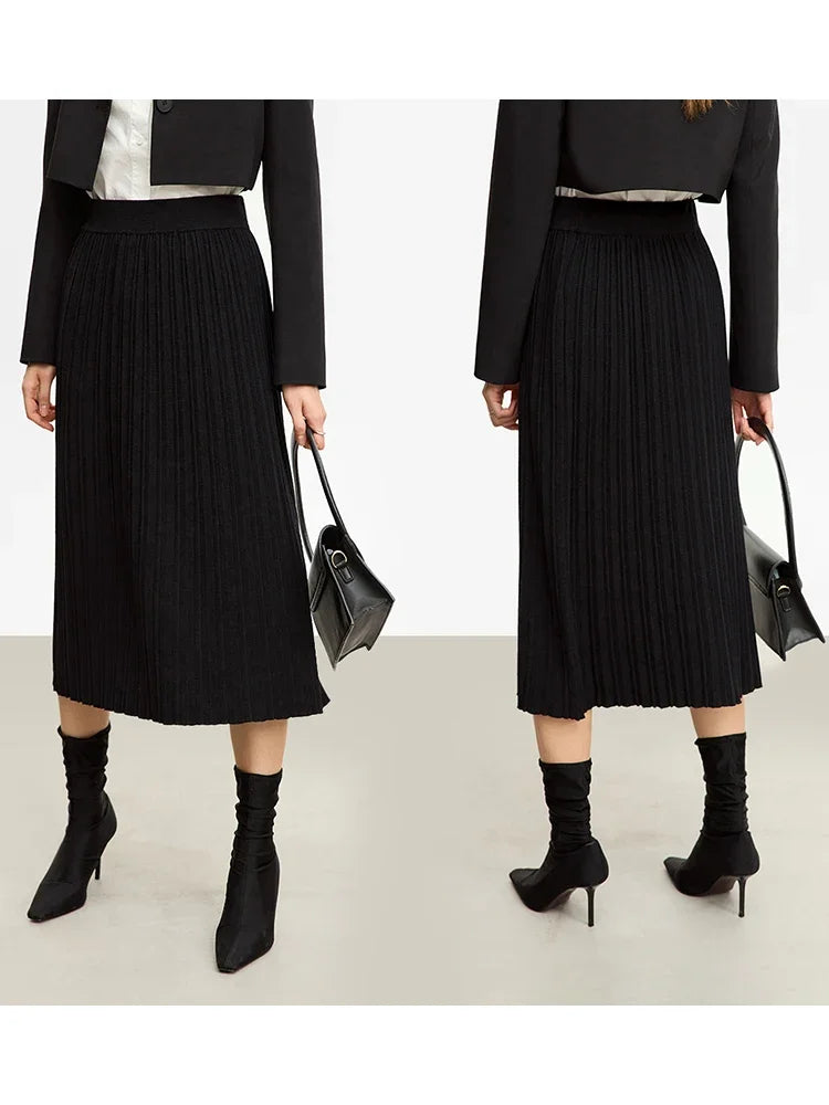 Minimalist Skirts for Women 2025 Winter New Christmas Warm Commuter Basics Pleated Knit Loose A-Line Solid Skirt 12323177