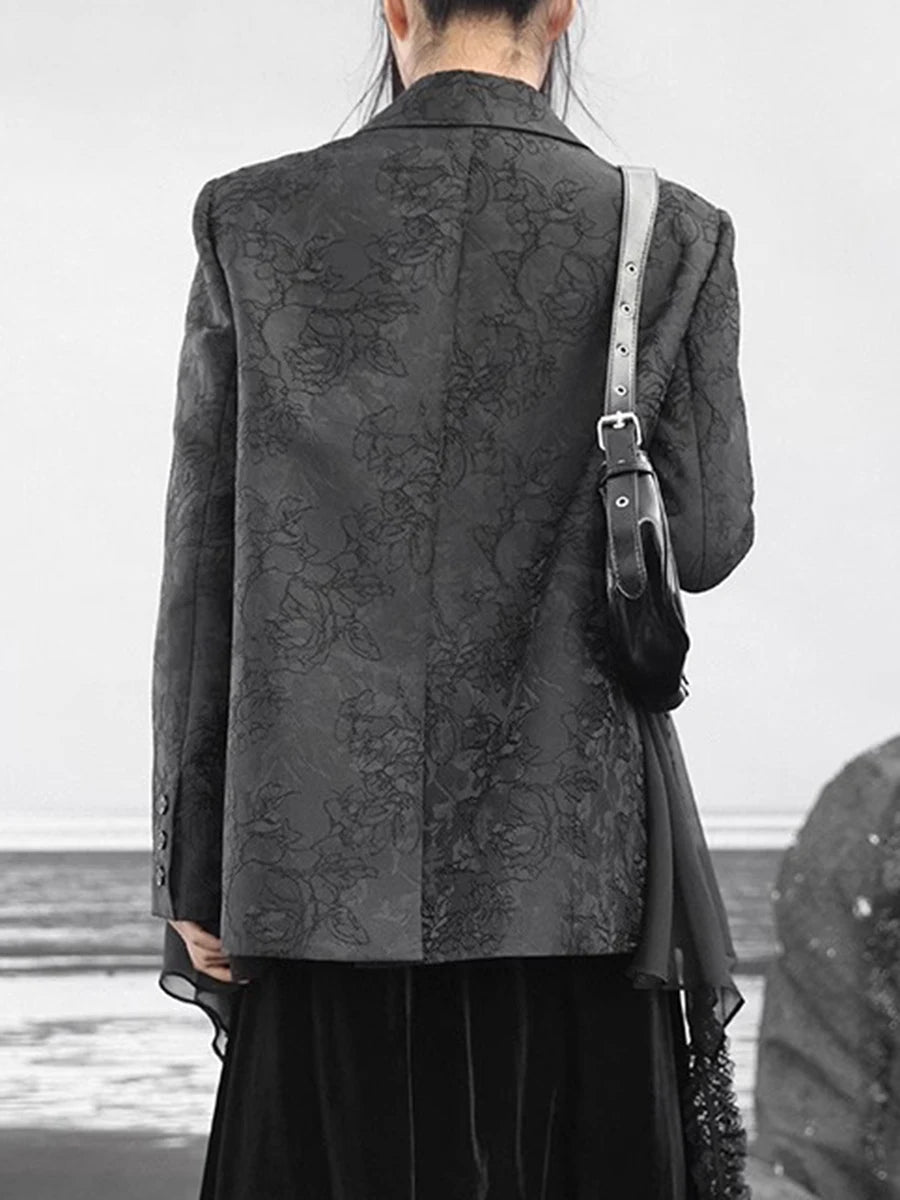 Solid Spliced Appliques Blazers For Women Lapel Long Sleeve Temperament Patchwork Button Coats Female Fashion Style