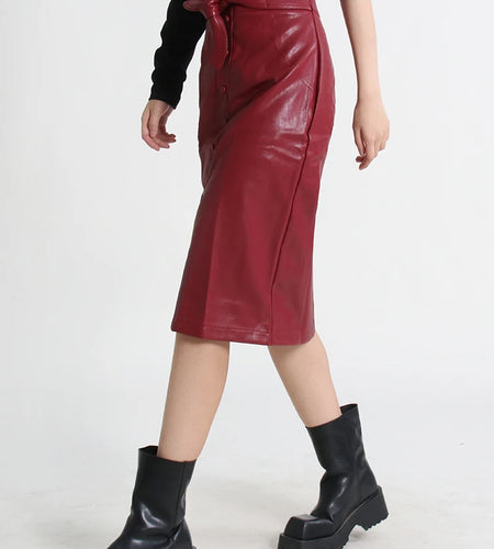 PU Leather Asymmetrical Skirt For Women High Waist Lace Up Solid Minimalist Midi Skirts Female Summer Clothing