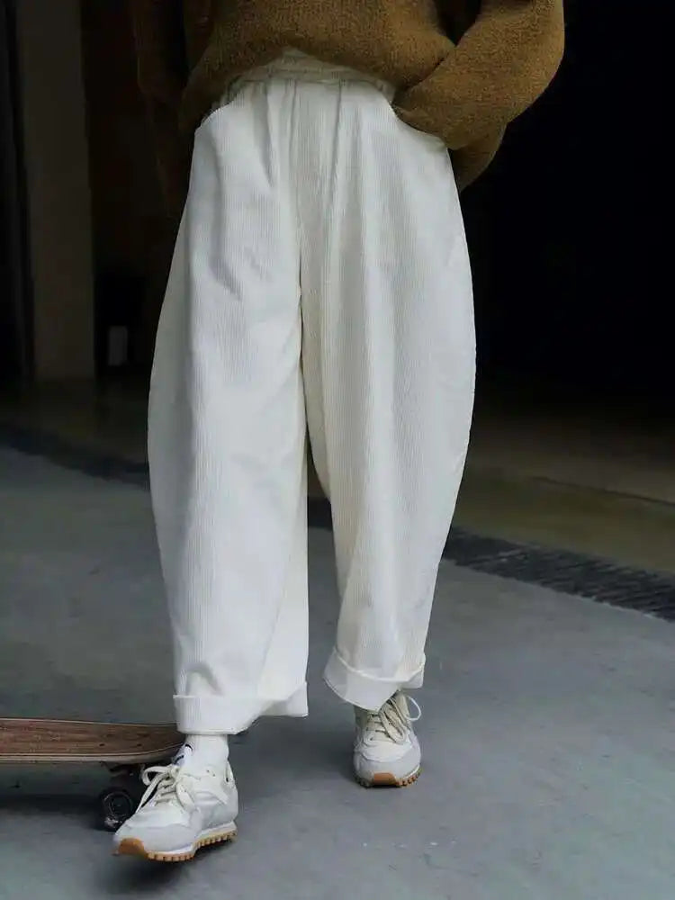 High Elastic Waist Green Corduroy Wide Leg Pants New Loose Fit Trousers Women Fashion Tide Spring Autumn 2025 1DF21930