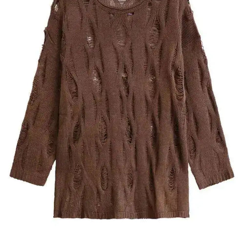 Load image into Gallery viewer, Brown Hollow Out Big Size Knitting Sweater Round Neck Long Sleeve Women Pullovers New Fashion Spring Autumn 2025 1DH6883
