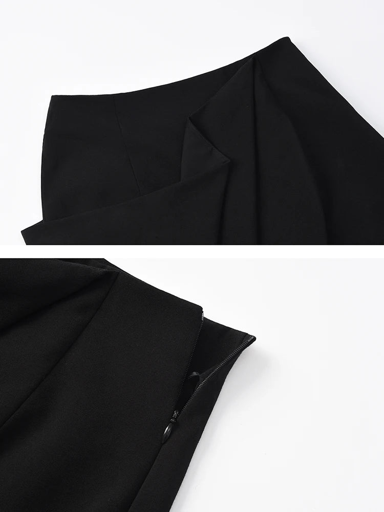 Black Casual Asymmetrical Skirt For Women High Waist Solid Minimalist Irregular Hem Mini Skirts Female Clothing