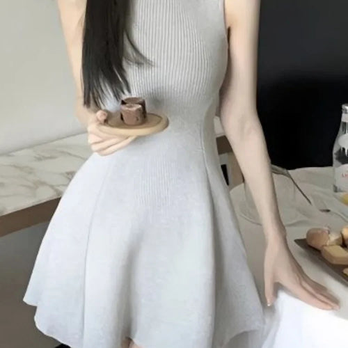 Load image into Gallery viewer, Knitted Knit Tank Mini Dress Women Sweet Vintage Wrap Korean Casual Kawaii Cute Party Short Dresses Summer Sundress
