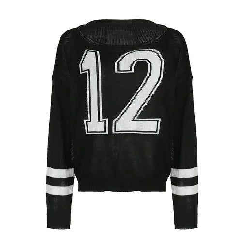 Load image into Gallery viewer, Harajuku Vintage Grunge Letter Sweaters Women Y2k Aesthetic Patchwork Slash Neck Jumpers Streetwear Casual Gothic Pullovers
