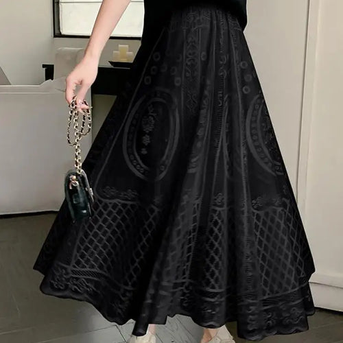 Load image into Gallery viewer, Spring Summer French Fashion Vintage Black White Lace Slim Holiday Long Skirt Women Beige High Waist Elegant Party Pleated Skirt

