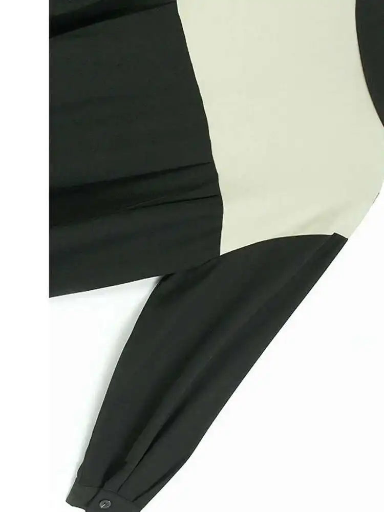 Women Green Color-block Pocket Big Size Casual Blouse New Lapel Long Sleeve Shirt Fashion Tide Spring Autumn 2025 1DH4567