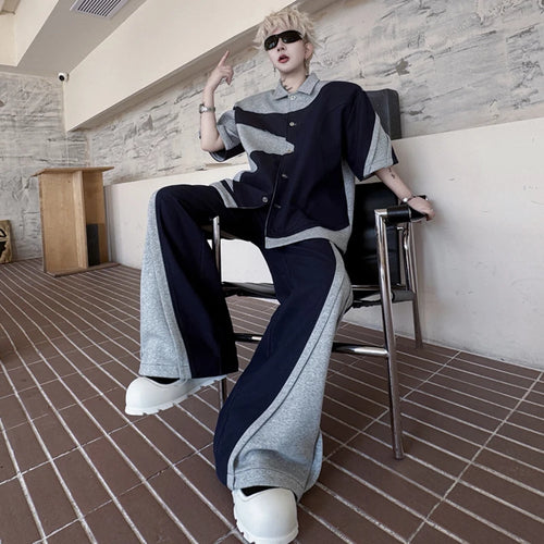 Load image into Gallery viewer, Men's Pants Set New Summer Contrast Color Short Sleeve Single Breasted Jacket Casual Pants Male Loose Suit 2025 9W1508
