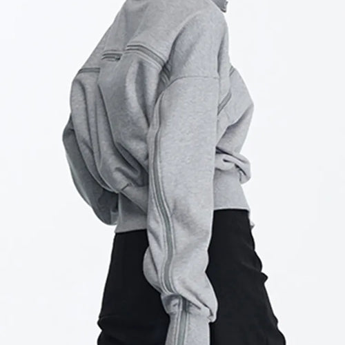 Load image into Gallery viewer, Solid Patchwork Zipper Streetwear Sweatshirts For Women Tuntleneck Long Sleeve Pullover Sweatshirt Female Fahion
