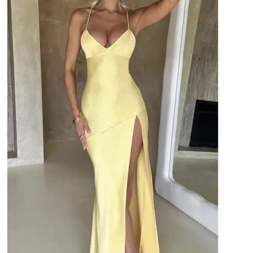 Load image into Gallery viewer, Sexy Strapless Satin Maxi Dress Women Open Back High Slit Slim Dress Women 2024Spring Summer Elegant Party Club Vestidos
