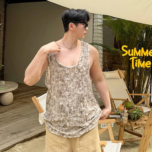 Load image into Gallery viewer, Round Collar Men&#39;s Vest Summer Versatile Casual Knitted Scuff Distressed Pullover Tank Top Tie-dye Sleeveless 9C5990
