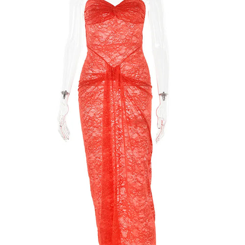 Load image into Gallery viewer, Sexy Lace Strapless Slim Fit Sheer Women's Dress Backless Folds Pleated Slim Fit Long Dress Elegant Party Club Clothing
