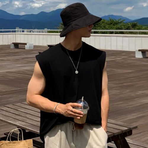 Load image into Gallery viewer, Simple Male Sports Tank Tops O-neck Sleeveless Loose Men&#39;s Clothing Solid Color Casual Top Summer Trend 9C6351
