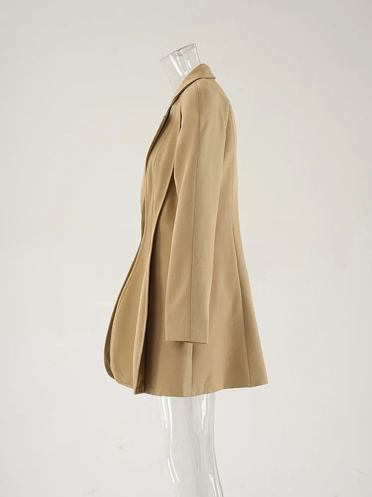 Women Khaki Irregular Spliced Shaped Elegant Blazer New Lapel Long Sleeve Jacket Fashion Tide Spring Autumn 2025 CPDB255