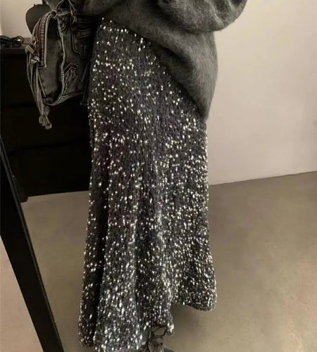 Spring Summer Fashion Y2k Streetwear Velvet Long Skirt Women Solid Elegant Elastic High Waist Sequin Wrap Hip Fishtail Skirt New