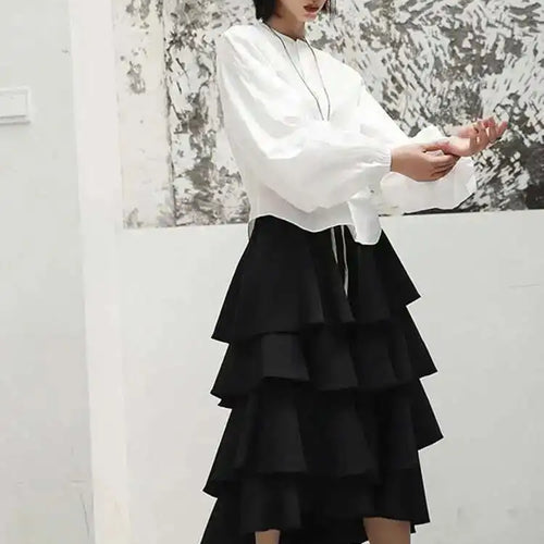 Load image into Gallery viewer, Women White Elegant Blouse New Stand Collar Long Lantern Sleeve Loose Fit Shirt Fashion Tide Spring Autumn 2025 JI516
