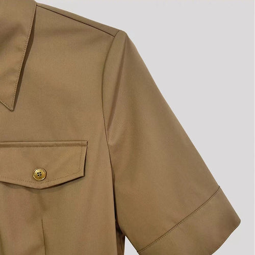 Load image into Gallery viewer, Summer Brown Professional Temperament Office Short Sleeve Elegant Midi Dress Casual Fashion Holiday Pleated Dresses 2024 Ladies
