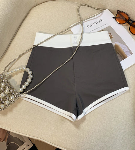 New Fashion Black White Patchwork High Waist Wrap Hip A-line Shorts Women Summer Gray Casual Wide-leg Short Pant Trend Popular