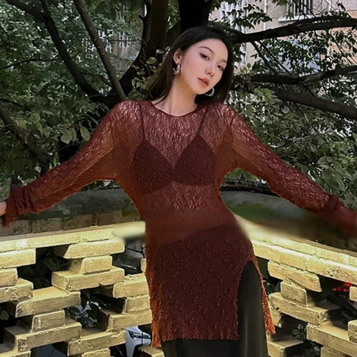 Load image into Gallery viewer, Y2K Hollow Out Knitted Smock Top Vintage Slim Fit T-shirt Women Gothic Crochet Pullovers Casual Y2k Aesthetic Tshirts Grunge
