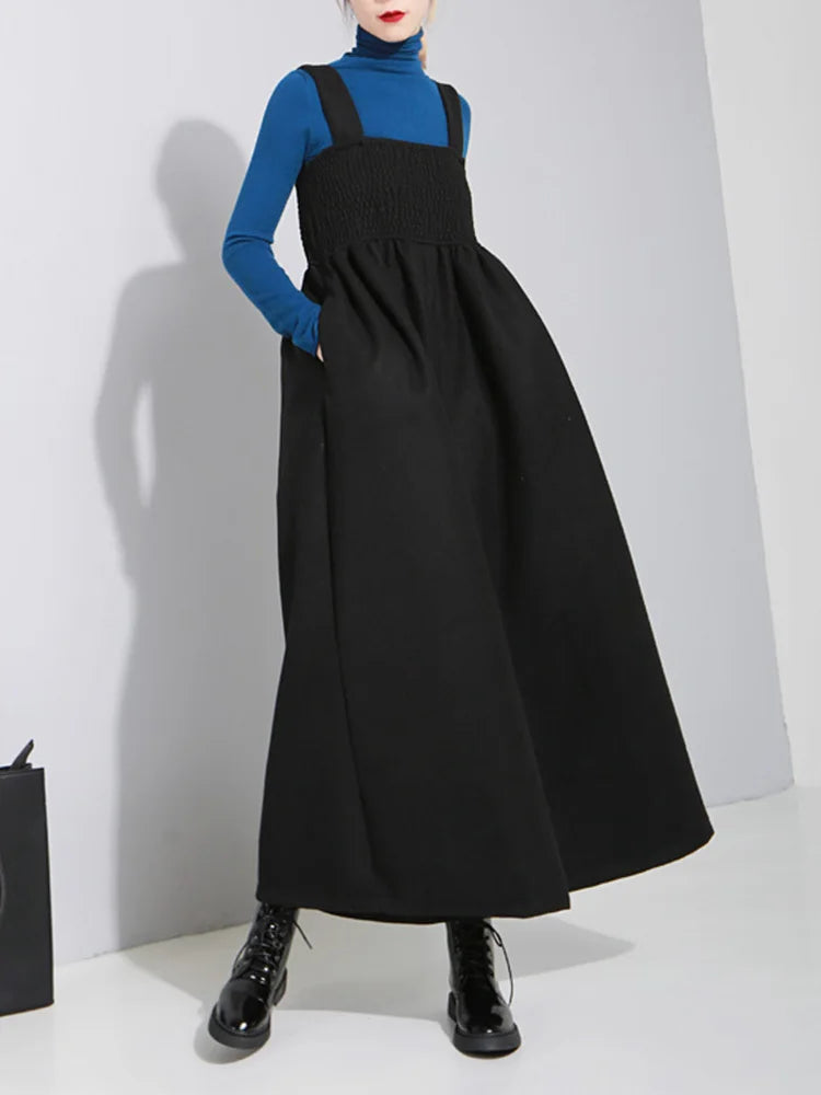 Women  Strap Vintage Pleated High Waist Ankle-length Wide Leg Pants New Autmn Winer Loose Fashion 2025  Tide OB198