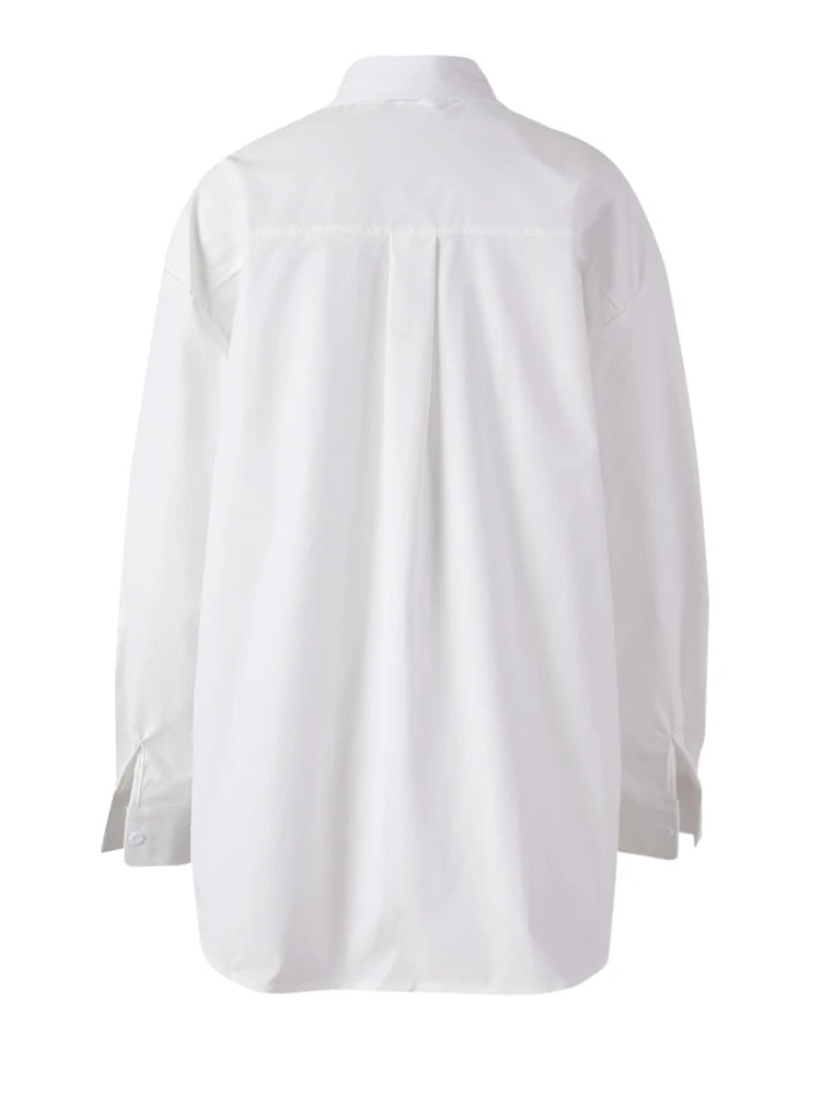 Women Blue Ribbon 3d Flower Big Size Elegant Blouse New Lapel Long Sleeve Shirt Fashion Tide Spring Autumn 2025 CPG3113