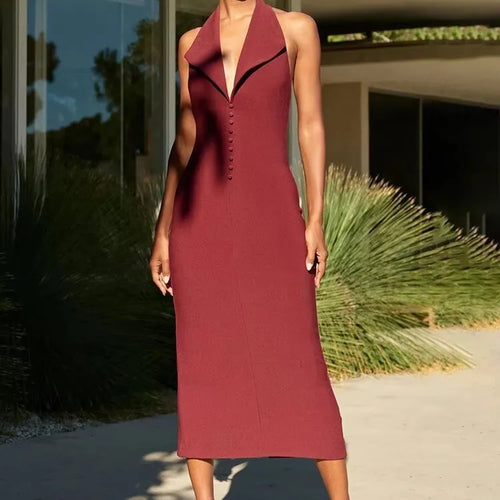 Load image into Gallery viewer, Halter Deep V Neck Sleeveless Sexy Maxi Dress For Women Elegant Backless Bodycon Tank Dress Femme Fashion Long Dress
