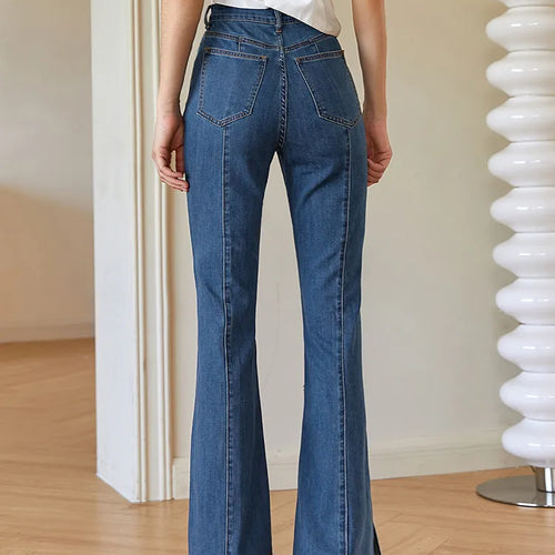 Load image into Gallery viewer, Fashion Skinny Denim Flare Pants For Women High Waist Solid Minimalist Side Split Jeans Female Clothing Spring
