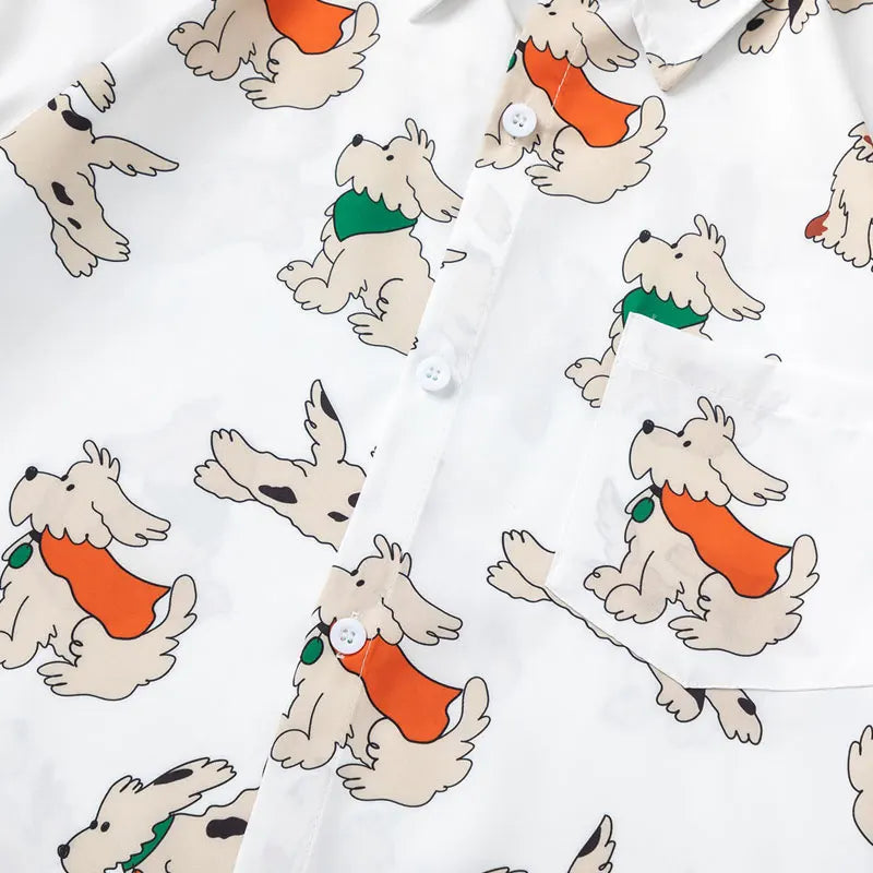 Hawaiian Shirts Cartoon Dog Graphic Printed Beach Blouse Harajuku Baggy Button Up Short Sleeve Shirt Hip Hop Casual Summer Tops