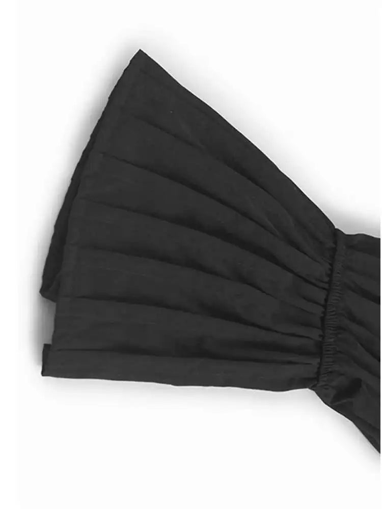 Women Black Color-block Irreuglar Pleat Big Size Shirt Dress New Lapel Long Sleeve Fashion Tide Spring Autumn 2025 1DH9804