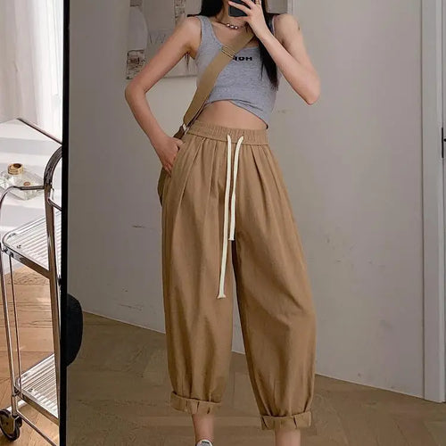 Load image into Gallery viewer, Black White High Waist Big Size Drawstring Harem Ankle-length Pant Women Spring Summer Brown Baggy Korean Casual Sweatpants New
