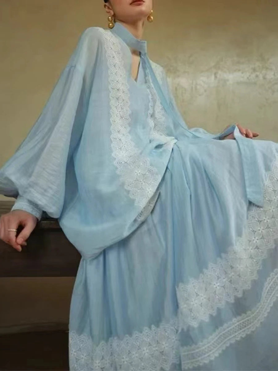 Hit Color Loose Two Piece Sets For Women V Neck Long Sleeve Top High Waist Temperament Skirts Female Fashion New