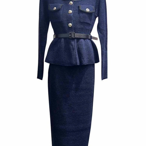 Load image into Gallery viewer, Temperament Knit Two Oiece Sets for Women Square Neck Long Sleeves Spliced Button Top High Waist Skirt Set Female
