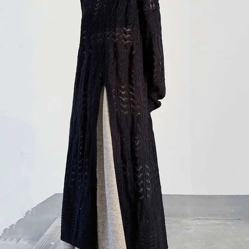 Load image into Gallery viewer, Women Black Big Size  Hollow Out Long Sweater Dress New Round Neck Long Sleeve Fashion Tide Spring Autumn 2025 1DJ0404
