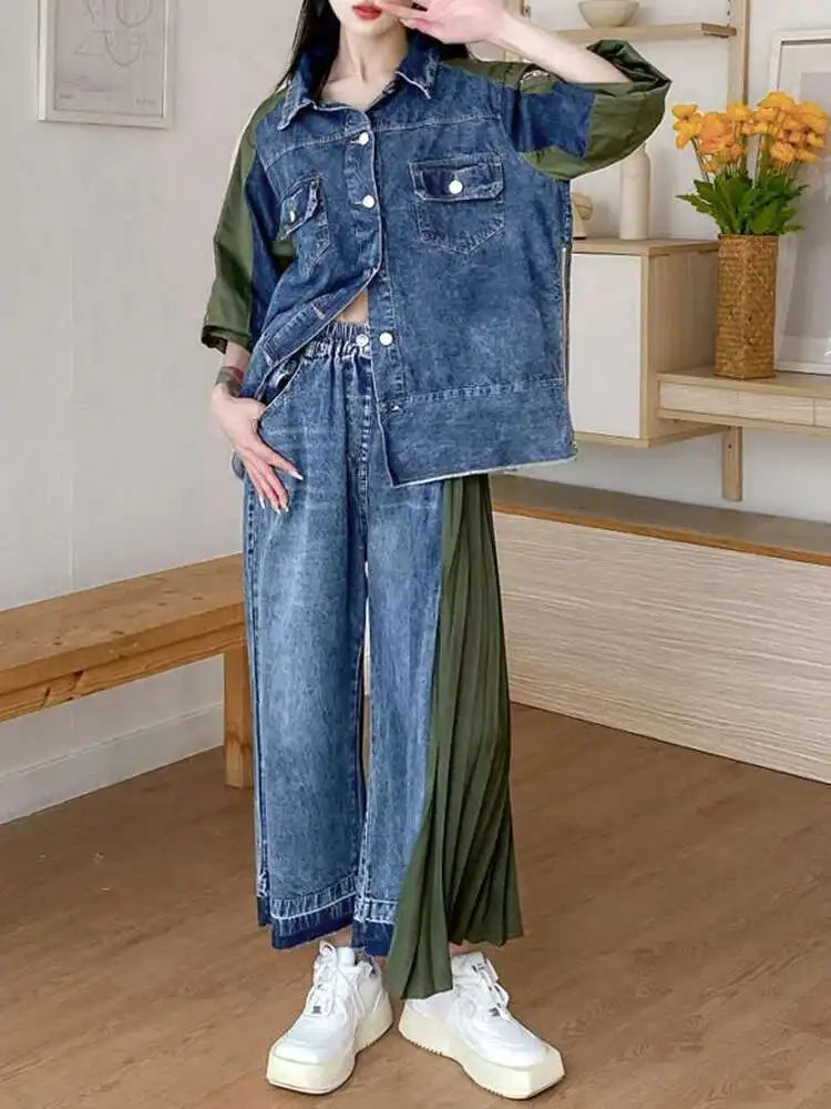 Army Green Color-block Big Size Casual Jacket New Lapel Three-quarter Sleeve Women Coat Fashion Spring Autumn 2025 1DH5212