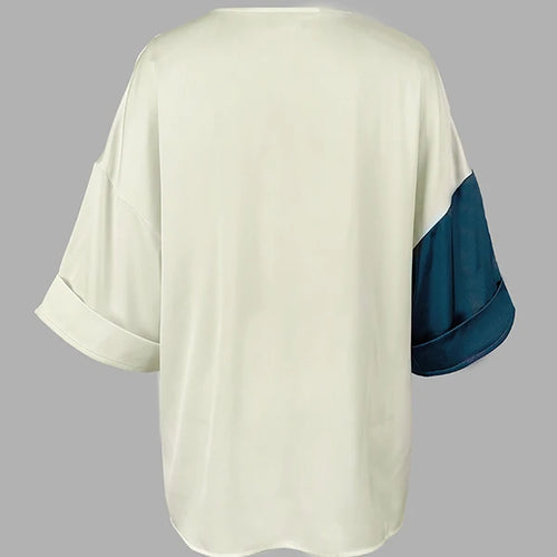 Load image into Gallery viewer, Fall Blouses for Women 2024 Fashion V-Neck Drawstring New Contrast Color Loose Long Sleeves Elegant Shirts Tops
