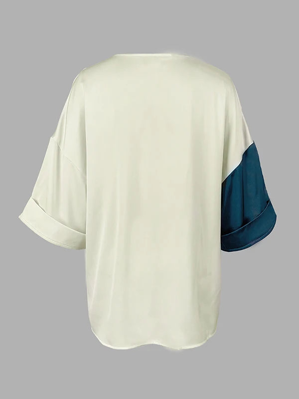 Fall Blouses for Women 2024 Fashion V-Neck Drawstring New Contrast Color Loose Long Sleeves Elegant Shirts Tops