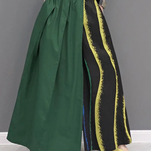 Load image into Gallery viewer, Women Green Striped Color-block Wide Leg Pants High Elastic Waist New Loose Trousers Fashion Spring Autumn 2025 1DF9205

