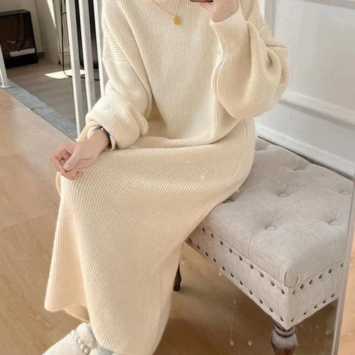 Load image into Gallery viewer, Fall Winter Knit Rib Wrap Midi Pencil Dress For Women Casual Simple Style Long Sleeve Turtleneck Sweater Dresses For Women 2023
