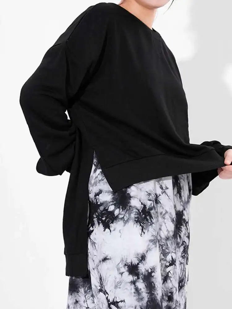 Loose Fit Black Backless Bandage Sweatshirt New Round Neck Long Sleeve Women Big Size Fashion Spring Autumn 2025 JO28401