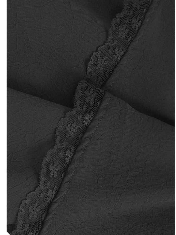 Women Black Flower Pearl Big Size Elegant Lace Midi Dress New V-Neck Short Sleeve Fashion Tide Spring Summer 2025 1DJ1419