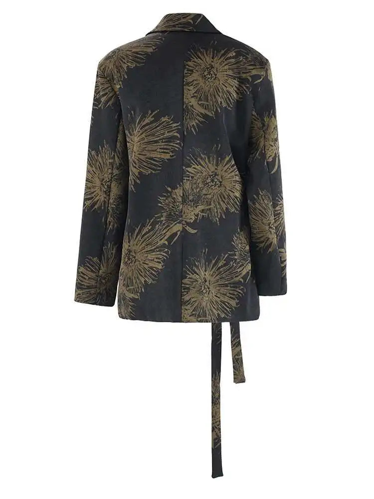 Women Black Pattern Printed Bandage Big Size Vintage Blouse New Lapel Long Sleeve Shirt Fashion Spring Autumn 2025 CPG2109