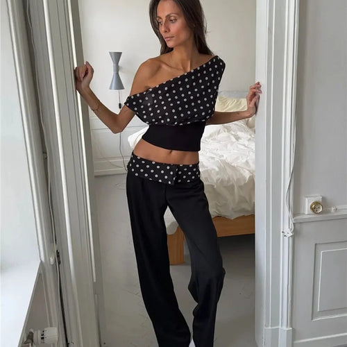 Load image into Gallery viewer, Backless Polka Dot Crop Tops Women Vest Fashion Summer New Oblique Shoulder Sleeveless Tank Tops Pullovers Female
