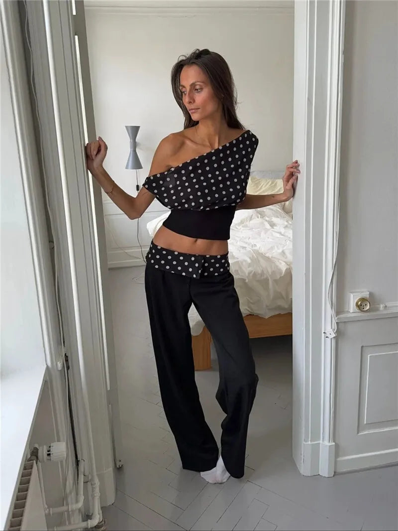 Backless Polka Dot Crop Tops Women Vest Fashion Summer New Oblique Shoulder Sleeveless Tank Tops Pullovers Female