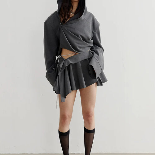 Load image into Gallery viewer, Dark Gray Zipper Irregular Short Big Size Jacket New Hooded Long Sleeve Women Coat Fashion Tide Spring Autumn 2025 1DH7219
