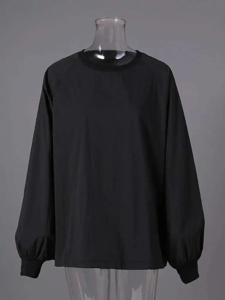 Women Black White Brief Big Size Casual Blouse New Round Neck Long Sleeve Shirt Fashion Tide Spring Autumn 2025 CPG2824