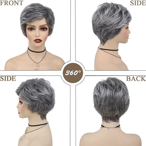 Load image into Gallery viewer, Synthetic Natural Mommy Wig with Bangs Grey Short Wigs for Women Older Lady Hairstyle Halloween Costume Wigs for Mother
