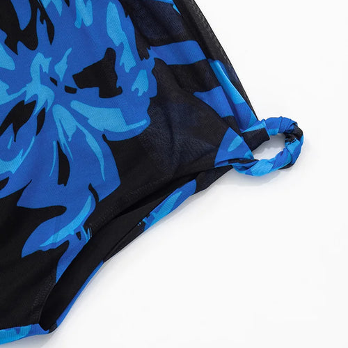 Load image into Gallery viewer, Blue Print Ruffled Sexy Mini Dress For Women Robe Irregular Oblique Shoulder Sleeveless Backless Club Party Dress Beach
