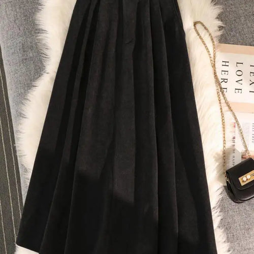 Load image into Gallery viewer, Retro Corduroy Black Pleated Umbrella Skirts For Women Autumn Winter Fashion Korean Streetwear Harajuku Brown Long Skirt Elegan

