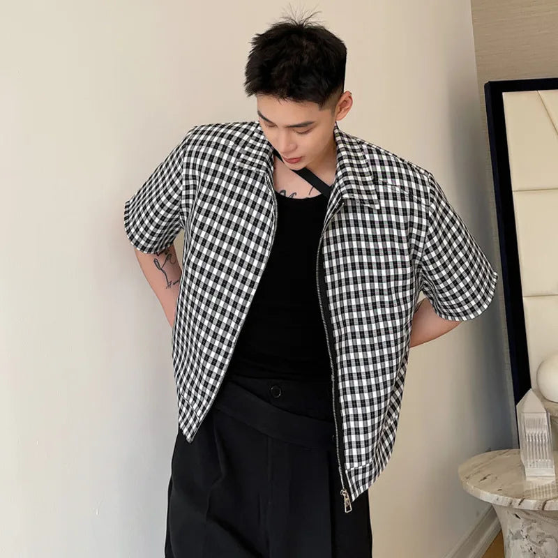 Male Plaid Short Jacket Detachable Sleeves Design Turn-down Collar Spring Male Clothing Korean New Fashion Tide 9W1277